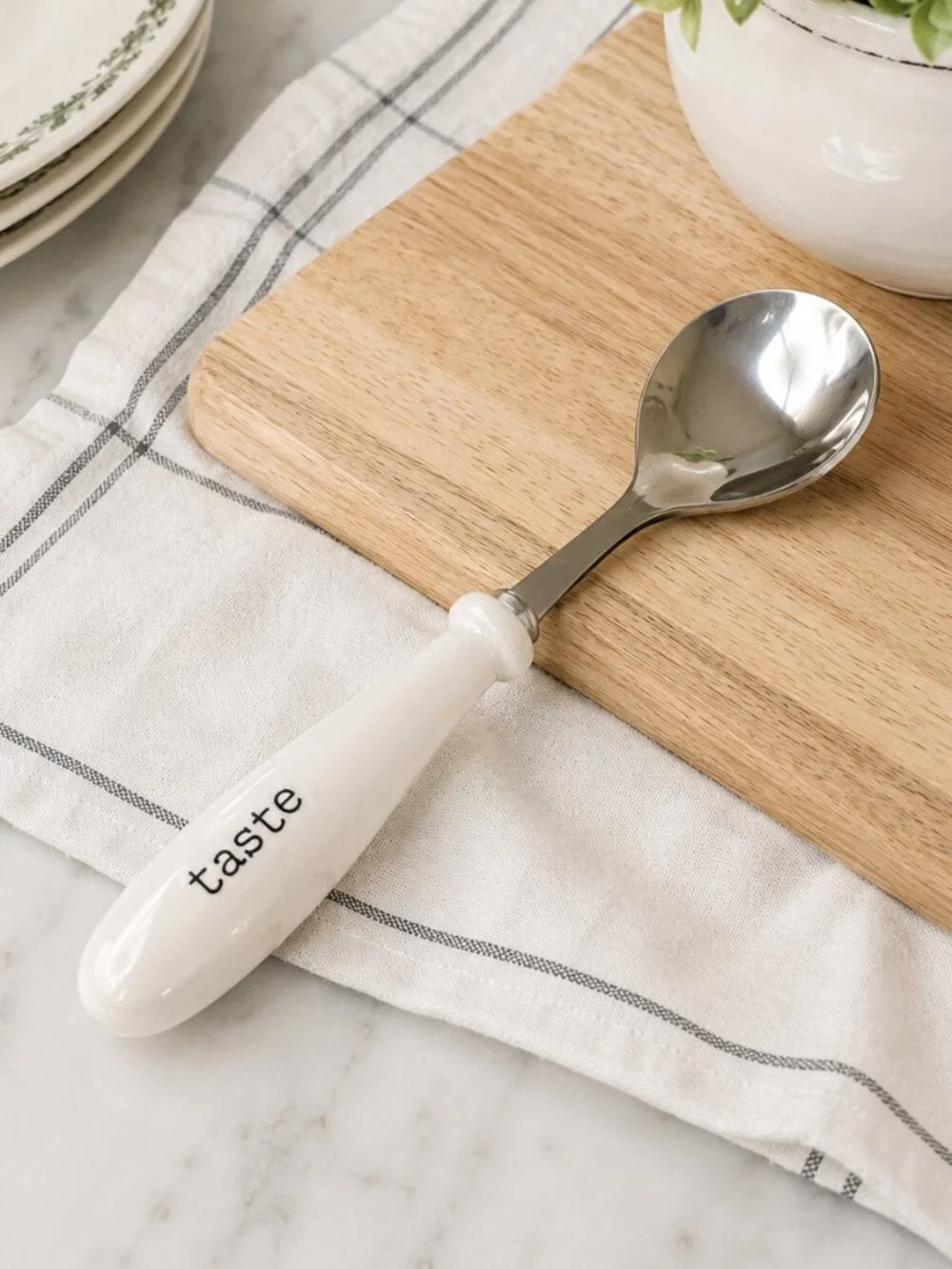 Joseph A. Collection Ceramic Handle Serving Spoon White Kitchen Utensil 10